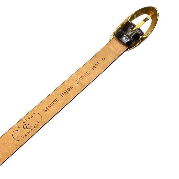 Leather Skinny Belt Dark Brown Chelsea Cambell Womens Sz Large Gold-Tone Buckle - Picture 3 of 6